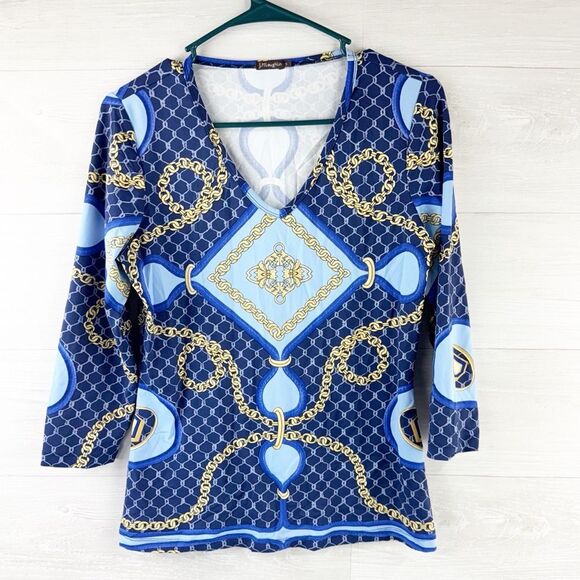 J. McLaughlin Chain Geometric Print V-Neck Top - Picture 1 of 5